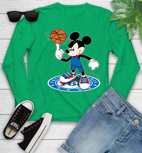 NBA Basketball Philadelphia 76ers Cheerful Mickey Disney Shirt Youth Long Sleeve 6