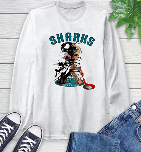 NHL San Jose Sharks Hockey Venom Groot Guardians Of The Galaxy Long Sleeve T-Shirt
