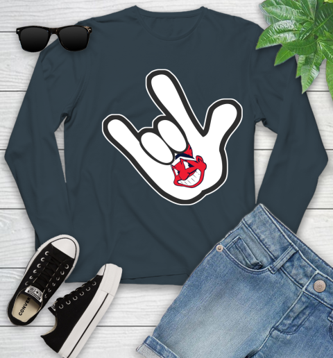 Cleveland Indians MLB Baseball Mickey Rock Hand Disney Youth Long Sleeve 8
