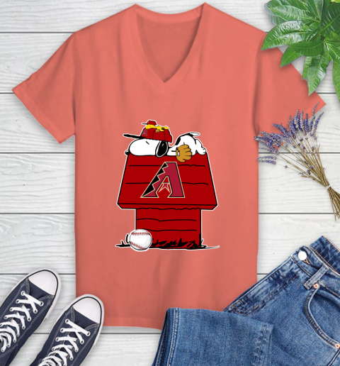 MLB Arizona Diamondbacks Snoopy Woodstock The Peanuts Movie Baseball T Shirt Women's V-Neck T-Shirt 6