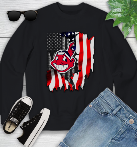 Cleveland Indians MLB Baseball American Flag Youth Sweatshirt