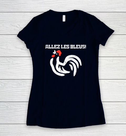 France Allez Les Bleus French Rooster Soccer Women's V-Neck T-Shirt 2