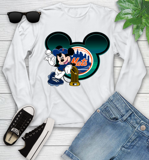 MLB New York Mets The Commissioner's Trophy Mickey Mouse Disney Youth Long Sleeve