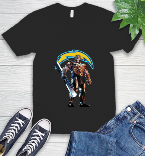 NFL Thanos Gauntlet Avengers Endgame Football San Diego Chargers V-Neck T-Shirt 2