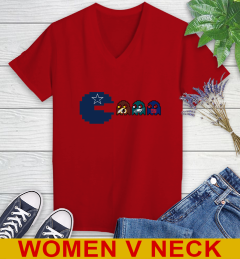 Dallas Cowboy NFL Football Pac Man Champion Women's V-Neck T-Shirt 12