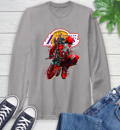 NBA Deadpool Marvel Comics Sports Basketball Los Angeles Lakers Long Sleeve T-Shirt 6