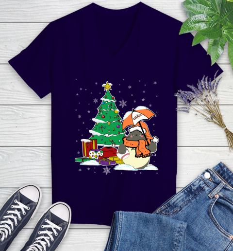 San Francisco Giants MLB Baseball Cute Tonari No Totoro Christmas Sports Women's V-Neck T-Shirt 3