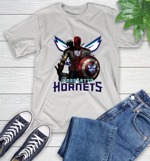 Charlotte Hornets NBA Basketball Captain America Thor Spider Man Hawkeye Avengers T-Shirt