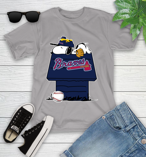 MLB Atlanta Braves Snoopy Woodstock The Peanuts Movie Baseball T Shirt Youth T-Shirt 4
