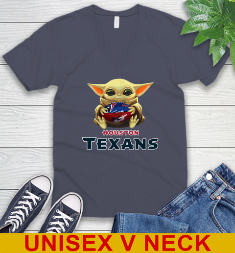 NFL Football Houston Texans Baby Yoda Star Wars Shirt V-Neck T-Shirt 8