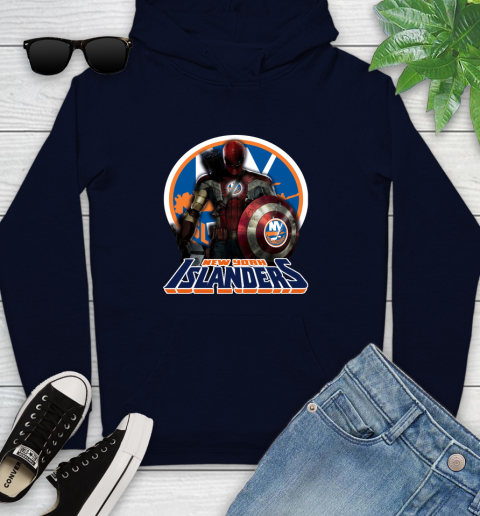 NHL Captain America Thor Spider Man Hawkeye Avengers Endgame Hockey New York Islanders Youth Hoodie 4