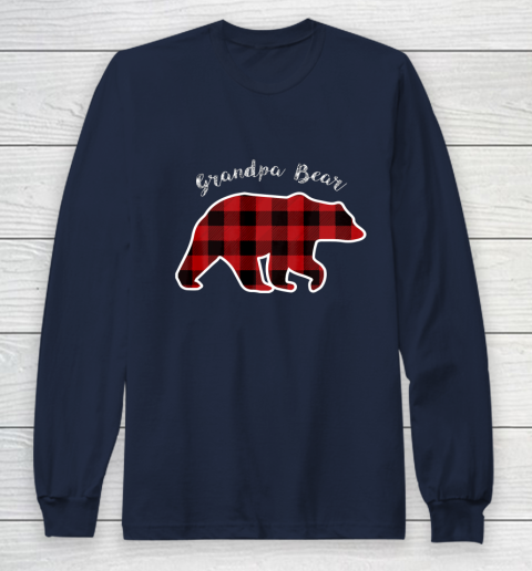 GRANDPA BEAR Men Red Plaid Christmas Pajama Family Gift Long Sleeve T-Shirt 2