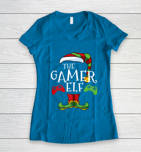 Gamer Elf Family Matching Christmas Funny Gaming Pajama Women's V-Neck T-Shirt 5
