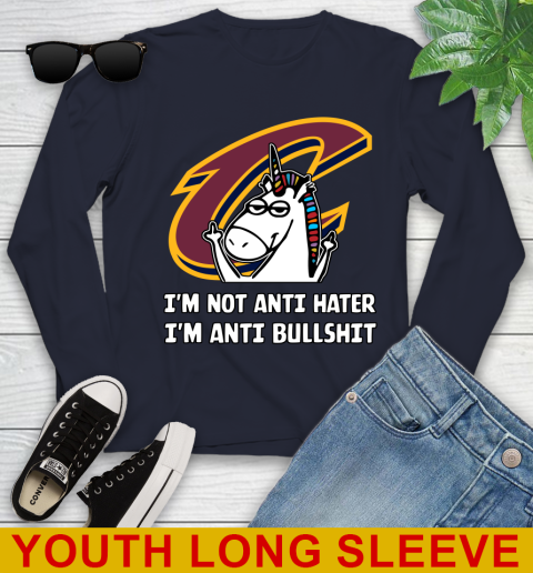 Cleveland Cavaliers NBA Basketball Unicorn I'm Not Anti Hater I'm Anti Bullshit Youth Long Sleeve 3