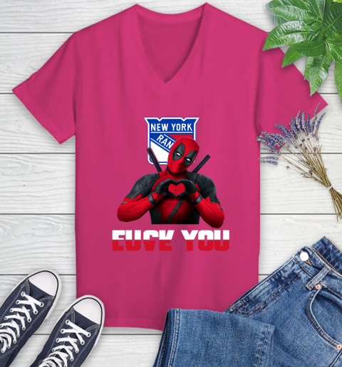 NHL New York Rangers Deadpool Love You Fuck You Hockey Sports Women's V-Neck T-Shirt 9