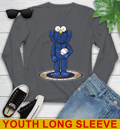 MLB Baseball Milwaukee Brewers Kaws Bff Blue Figure Shirt Youth Long Sleeve 9