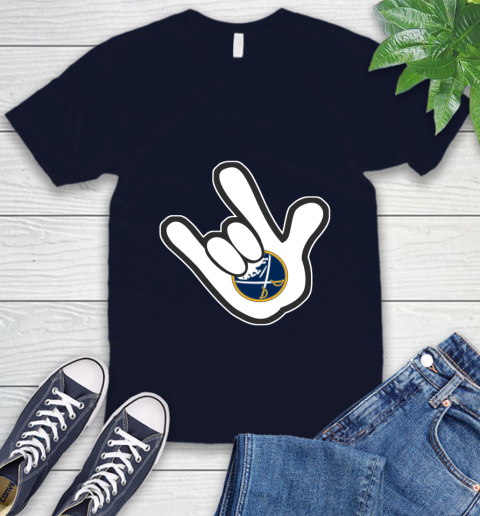 Buffalo Sabres NHL Hockey Mickey Rock Hand Disney V-Neck T-Shirt 3