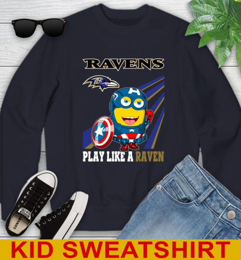 NFL Football Baltimore Ravens Captain America Marvel Avengers Minion Shirt Youth Sweatshirt 2