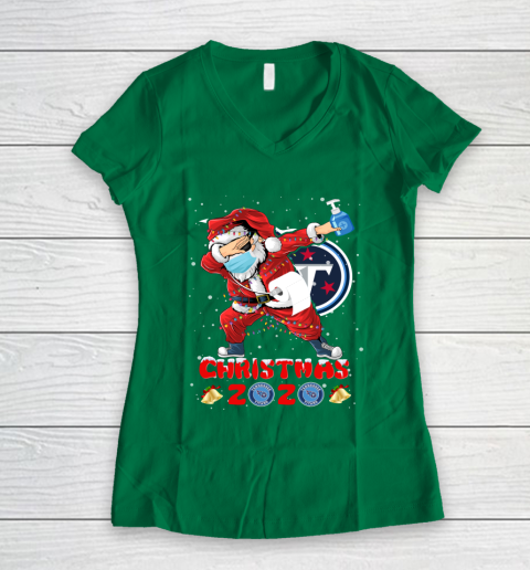 Tennessee Titans Funny Santa Claus Dabbing Christmas 2020 NFL Women's V-Neck T-Shirt 3