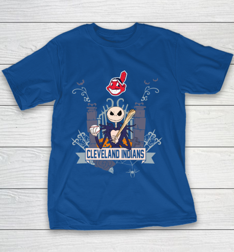 MLB Cleveland Indians Baseball Jack Skellington Halloween Youth T-Shirt 6