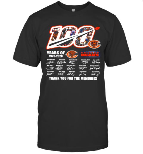 100 Years Of 1920 2020 Chicago Bears Thank You For The Memories Signatures T-Shirt