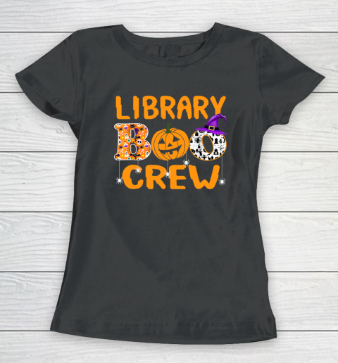 Library Boo Crew School Librarian Halloween Library Book Women's T-Shirt