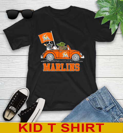 MLB Baseball Miami Marlins Darth Vader Baby Yoda Driving Star Wars Shirt Youth T-Shirt 3 MLB Baseball Miami Marlins Darth Vader Baby Yoda Driving Star Wars Shirt Youth T-Shirt - Image 3