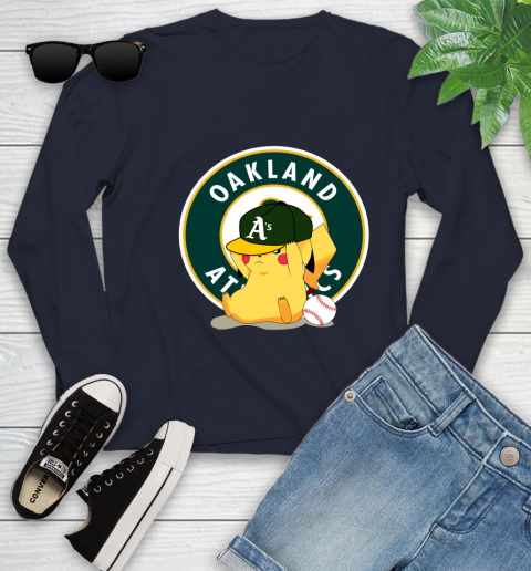 MLB Pikachu Baseball Sports Oakland Athletics Youth Long Sleeve 3