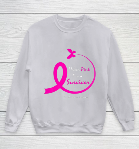 Womens Butterfly I Wear Pink I m A Survivor Breast Cancer Awareness Youth Sweatshirt 3
