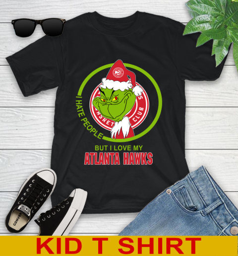 Atlanta Hawks NBA Christmas Grinch I Hate People But I Love My Favorite Basketball Team Youth T-Shirt 2