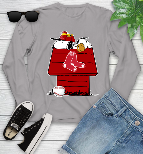 MLB Boston Red Sox Snoopy Woodstock The Peanuts Movie Baseball T Shirt Youth Long Sleeve 5