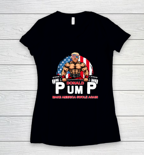 Funny Donald Pump Swole America Gym Fitness Trump 2024 Women's V-Neck T-Shirt
