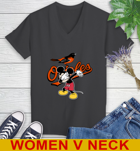 Baltimore Orioles MLB Baseball Dabbing Mickey Disney Sports Women's V-Neck T-Shirt 9