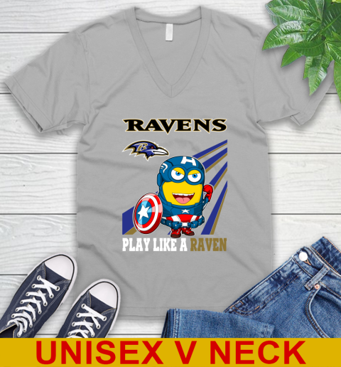 NFL Football Baltimore Ravens Captain America Marvel Avengers Minion Shirt V-Neck T-Shirt 3