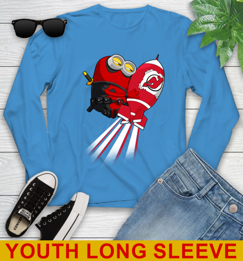 NHL Hockey New Jersey Devils Deadpool Minion Marvel Shirt Youth Long Sleeve 8