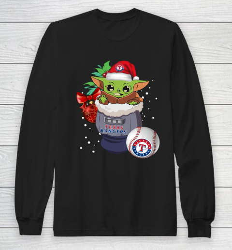 Texas Rangers Christmas Baby Yoda Star Wars Funny Happy MLB Long Sleeve T-Shirt