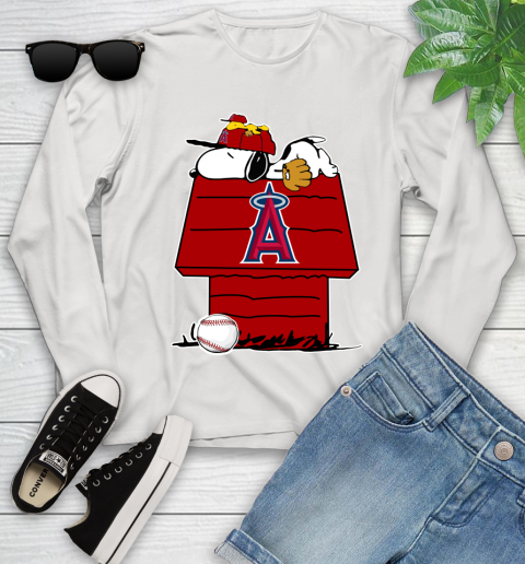 MLB Los Angeles Angels Snoopy Woodstock The Peanuts Movie Baseball T Shirt Youth Long Sleeve