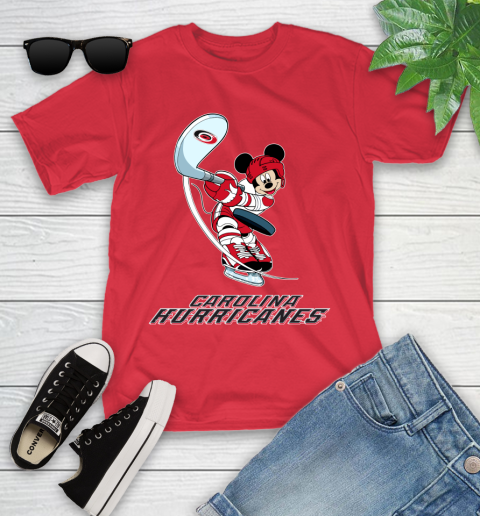 NHL Hockey Carolina Hurricanes Cheerful Mickey Mouse Shirt Youth T-Shirt 10