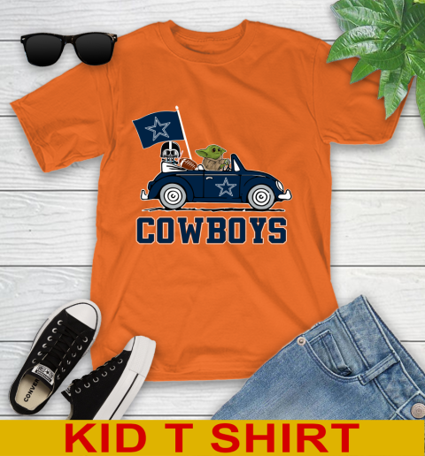NFL Football Dallas Cowboys Darth Vader Baby Yoda Driving Star Wars Shirt Youth T-Shirt 7