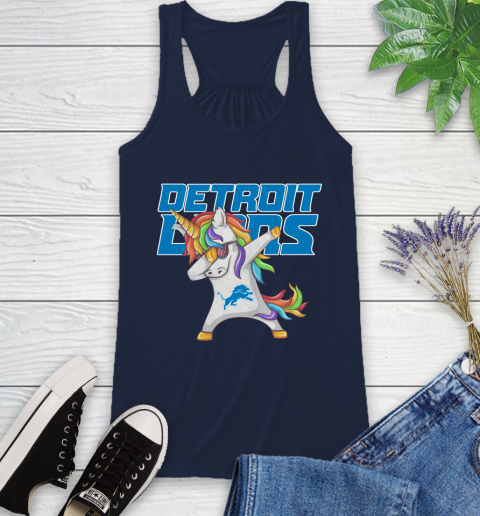 Detroit Lions NFL Football Funny Unicorn Dabbing Sports Racerback Tank 12