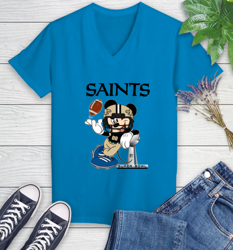 NFL New Orleans Saints Mickey Mouse Disney Super Bowl Football T Shirt Women's V-Neck T-Shirt 7