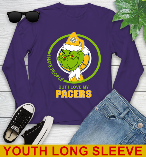 Indiana Pacers NBA Christmas Grinch I Hate People But I Love My Favorite Basketball Team Youth Long Sleeve 5