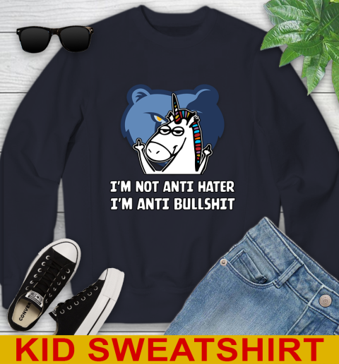 Memphis Grizzlies NBA Basketball Unicorn I'm Not Anti Hater I'm Anti Bullshit Youth Sweatshirt 3