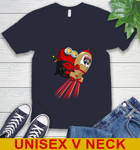 NHL Hockey Florida Panthers Deadpool Minion Marvel Shirt V-Neck T-Shirt 2
