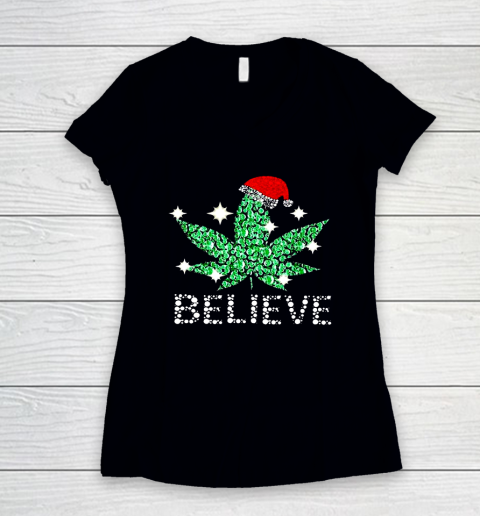 Believe In Weed Christmas Funny Women's V-Neck T-Shirt