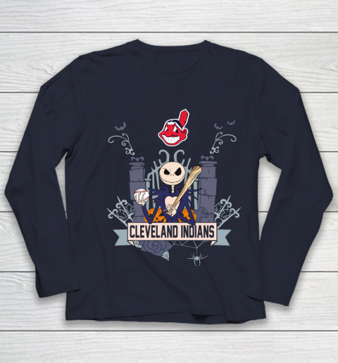 MLB Cleveland Indians Baseball Jack Skellington Halloween Youth Long Sleeve 2