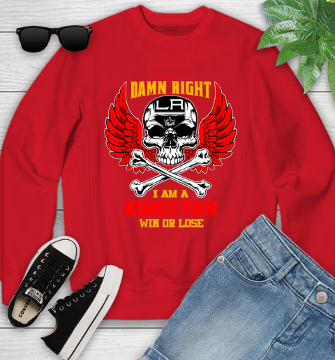 NHL Damn Right I Am A Los Angeles Kings Win Or Lose Skull Hockey Sports Youth Sweatshirt 8