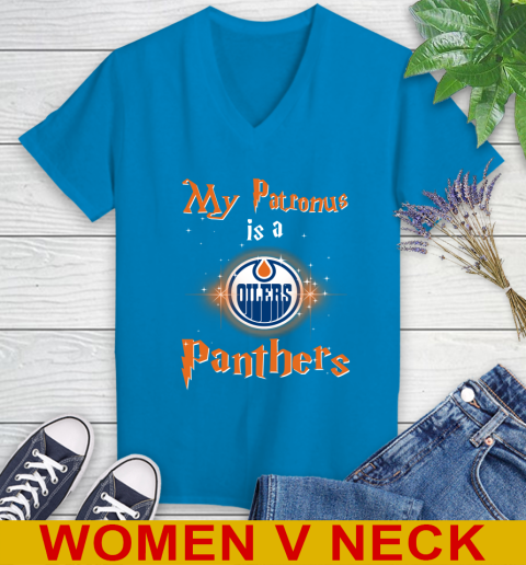 NHL Hockey Harry Potter My Patronus Is A Edmonton Oilers Women's V-Neck T-Shirt 7