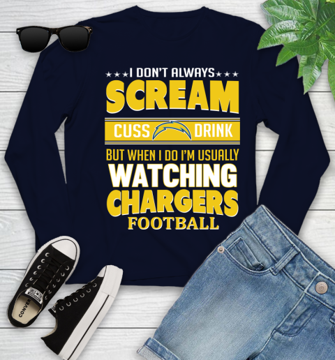 San Diego Chargers NFL Football I Scream Cuss Drink When I'm Watching My Team Youth Long Sleeve 2