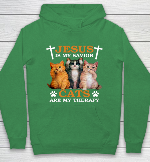 Jesus is My Savior Cat are My Therapy Christians Cat Lover Hoodie 5